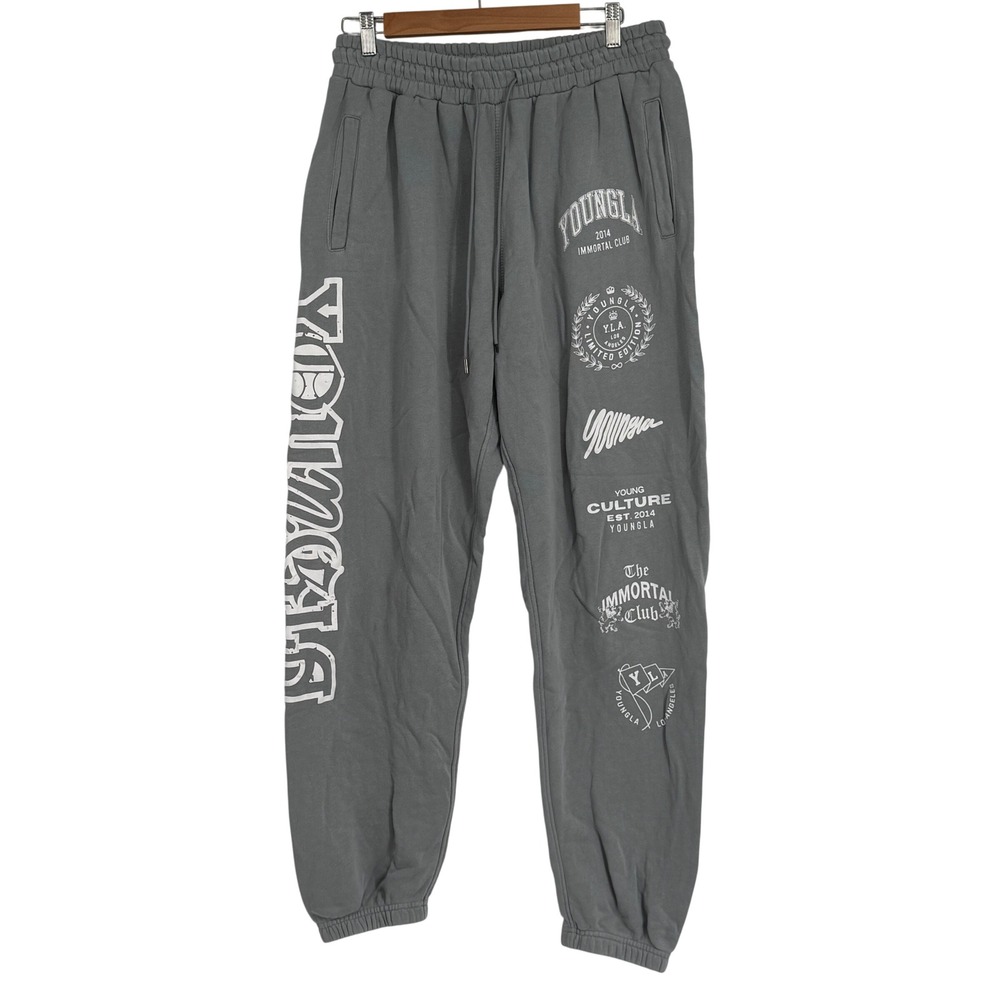 YoungLA Immortal Club Graphic Joggers Mens XL Grey Sweatpants Young Culture